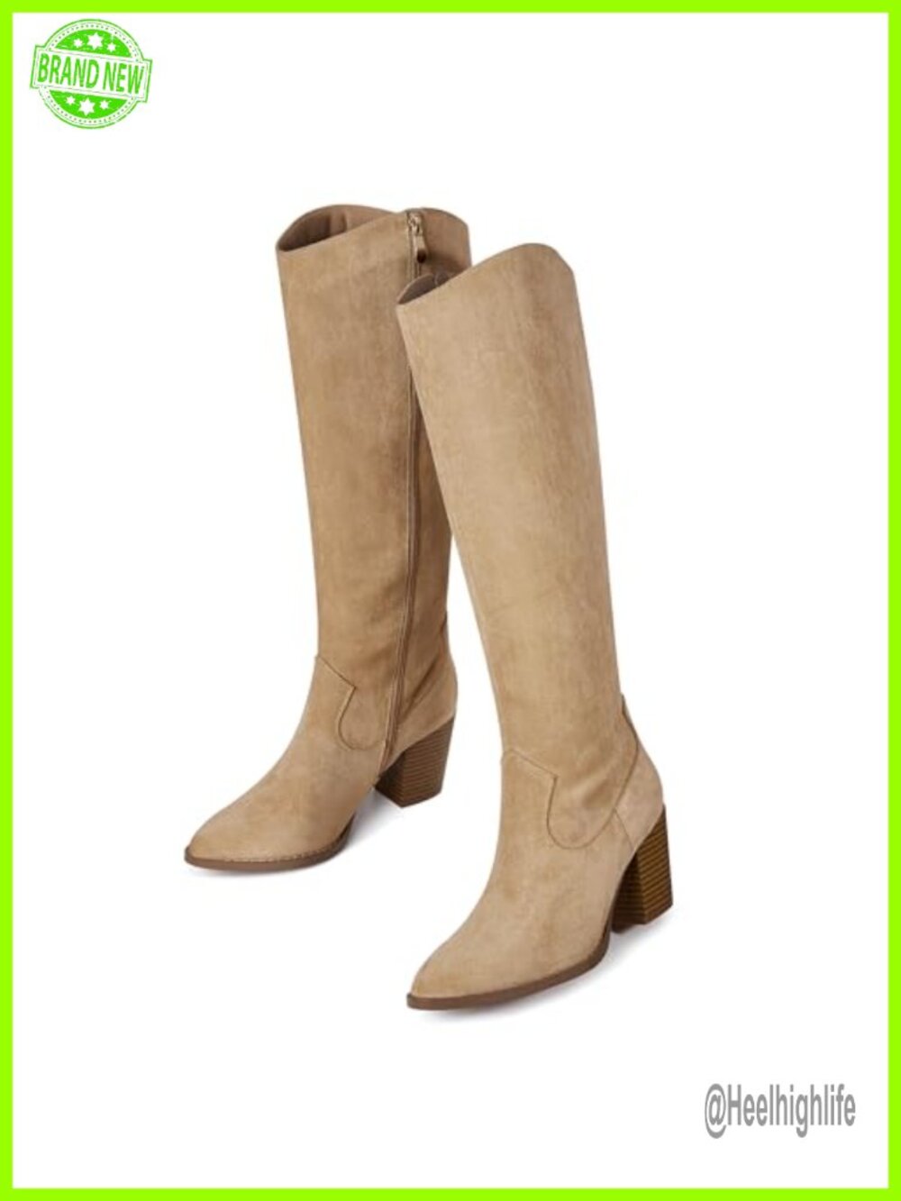 MeiLuSi Women's Knee High Suede Boots Block Heel Zip Pointed Toe Party Dress